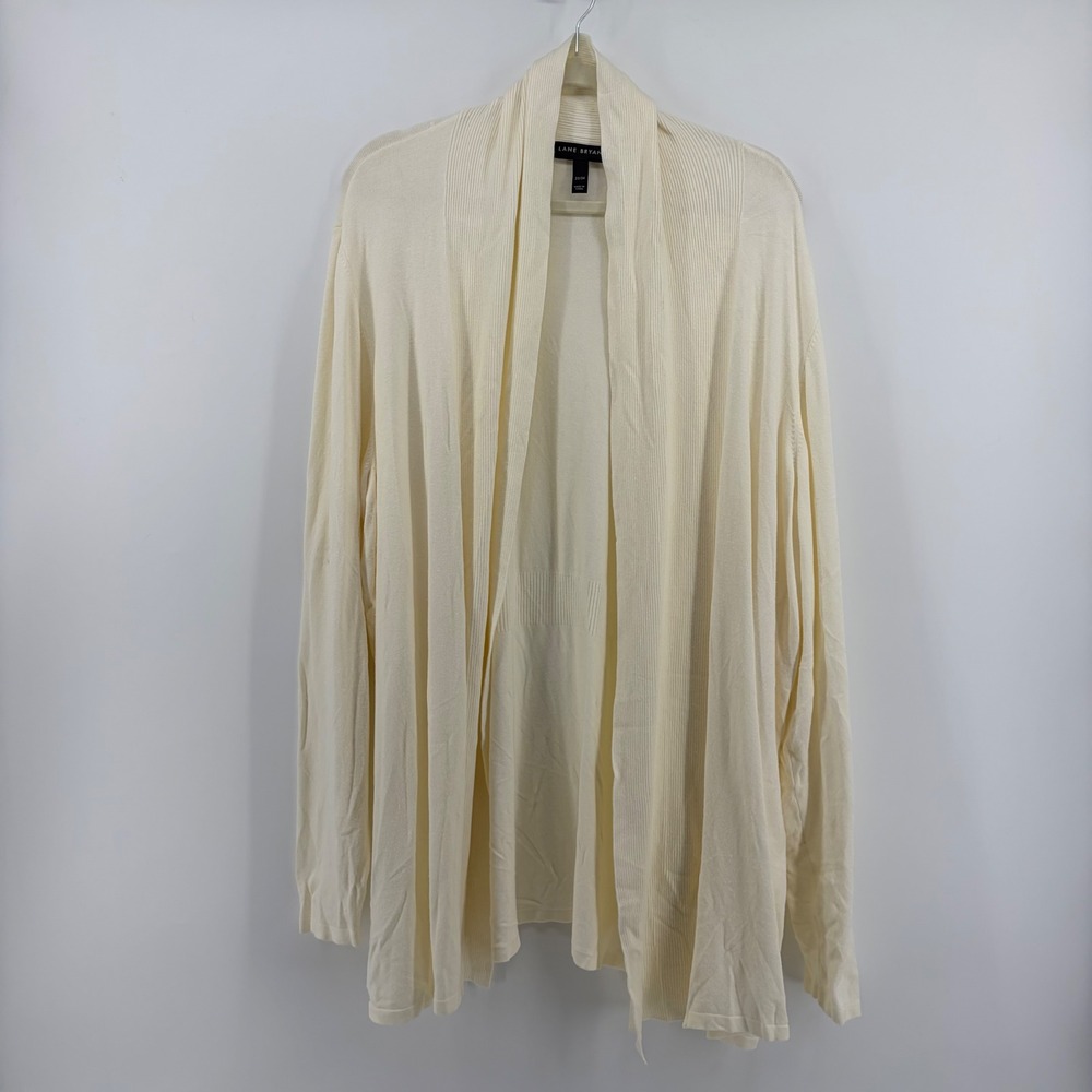 Lane Bryant Cardigan Cream Size 22/24 Open Front Shawl Collar Rayon Blend Ribbed